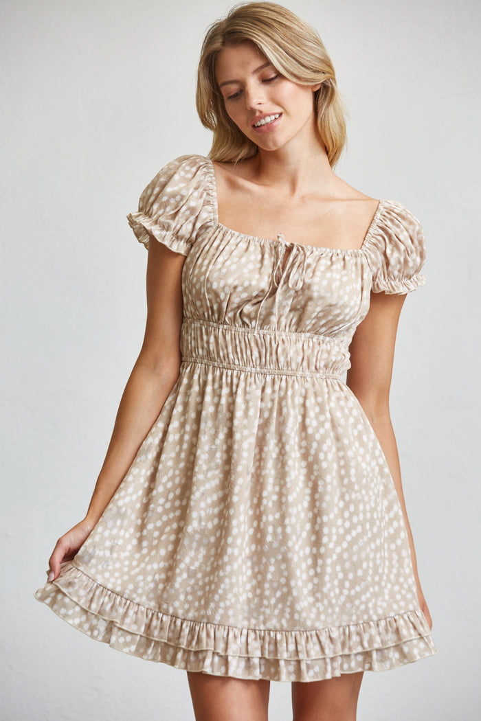 Deer Print Smocked Waist Mini Dress - SALE