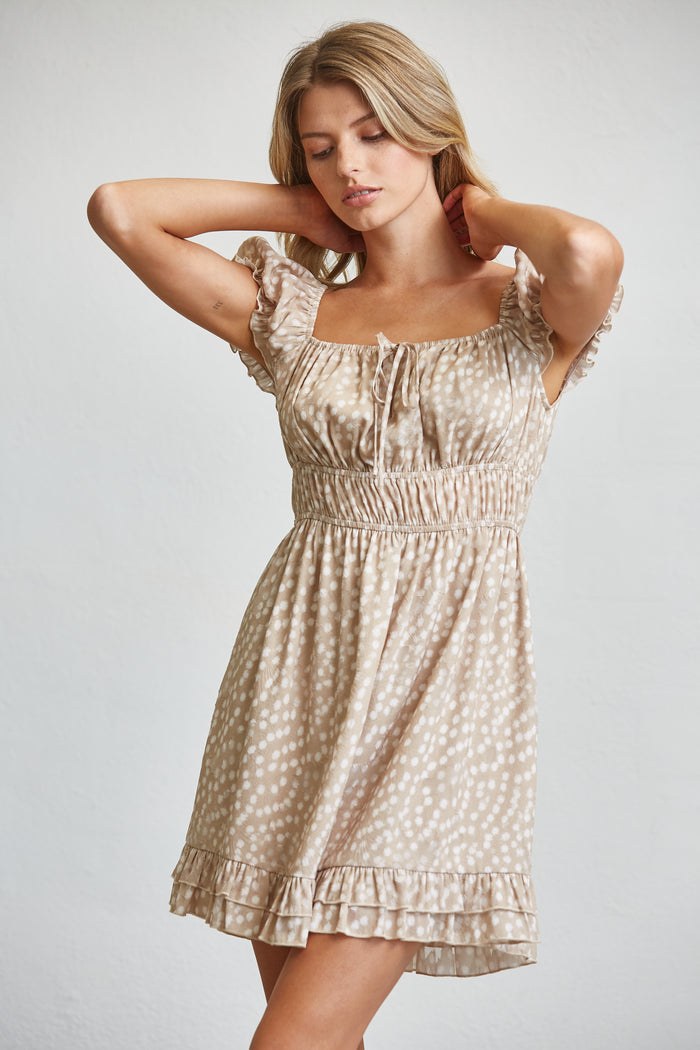 Deer Print Smocked Waist Mini Dress - SALE