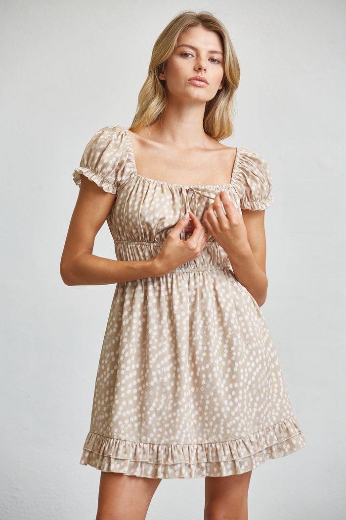 Deer Print Smocked Waist Mini Dress - SALE
