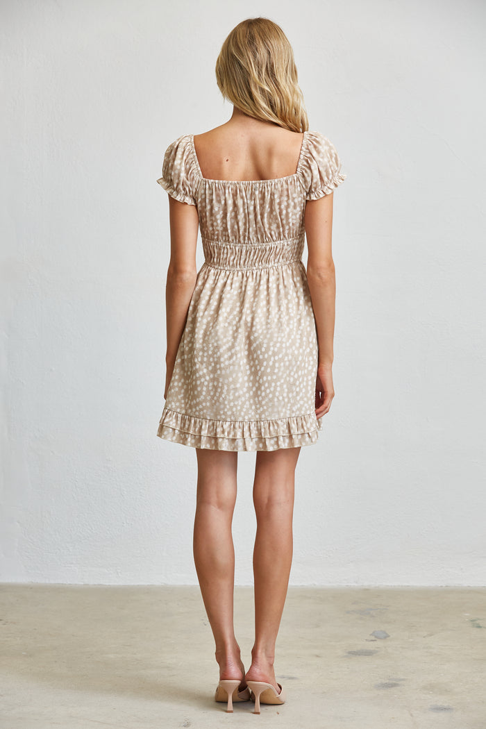Deer Print Smocked Waist Mini Dress - SALE
