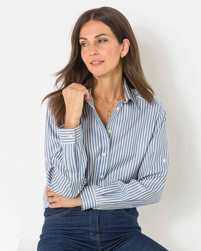 Delaney Striped TENCEL™ Long Sleeve Blouse - Image 1 - The Classic Boutique
