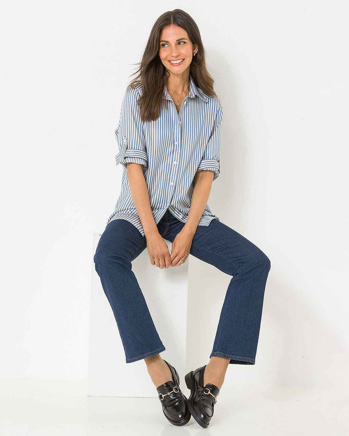 Delaney Striped TENCEL™ Long Sleeve Blouse - Image 2 - The Classic Boutique