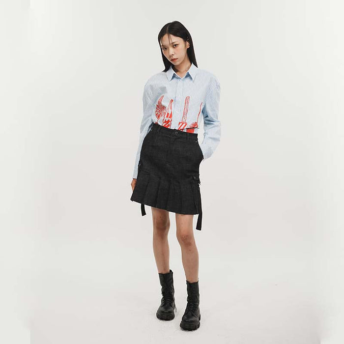 DENIM PLEATS SKIRT