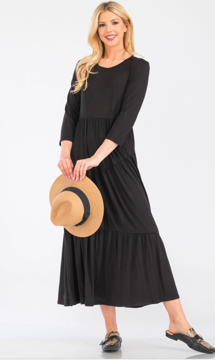 Diagonal Dress Black & Olive
