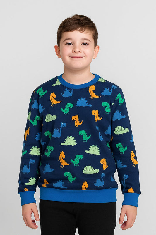 Dinosaur Pattern Sweatshirt for Boys – Navy Blue - Hinz Clothing