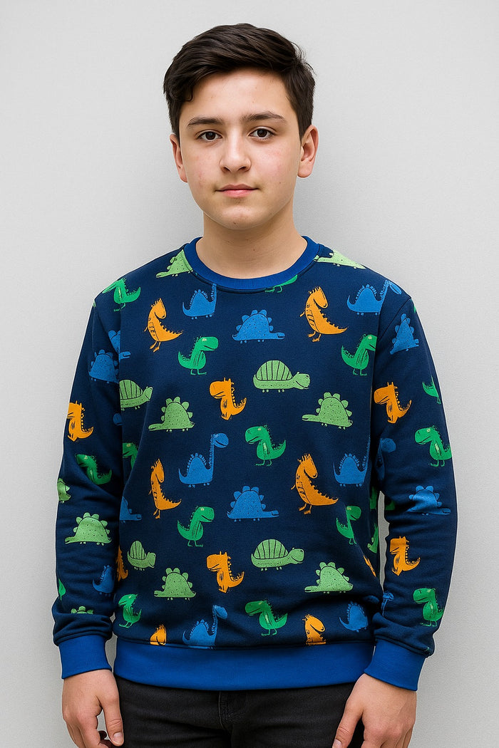 Dinosaur Pattern Sweatshirt for Boys – Navy Blue - Hinz Clothing