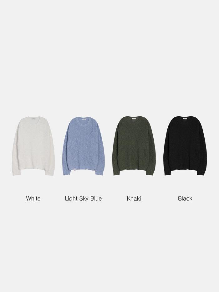 Distressed Loose Knit Sweater - WHITE / LIGHT SKY BLUE / KHAKI / BLACK