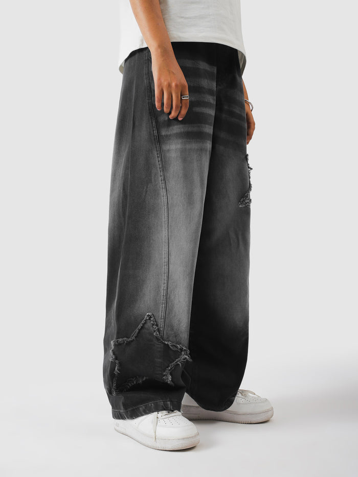 Distressed Star Pants wide leg silhouette - GROOVY Pakistan