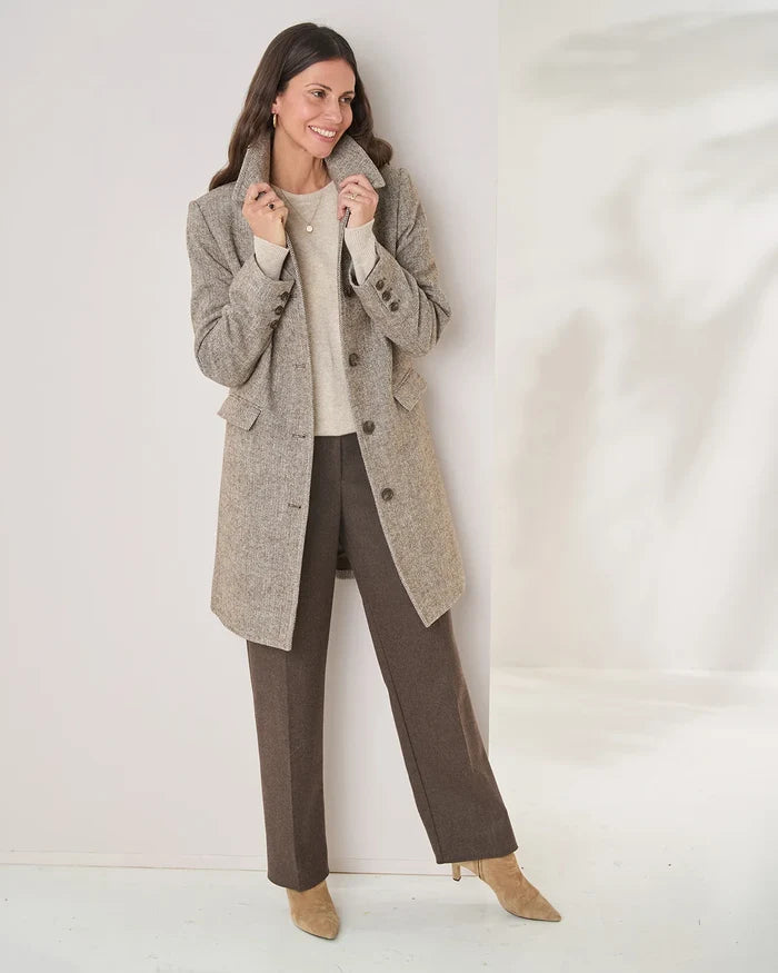 Doretta Herringbone Single Breasted Coat