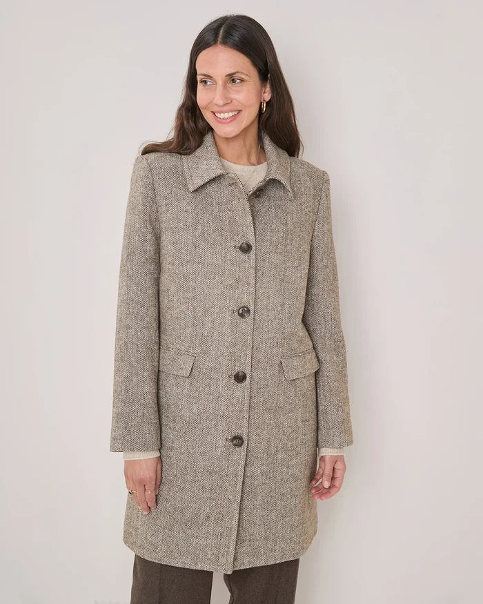 Doretta Herringbone Single Breasted Coat