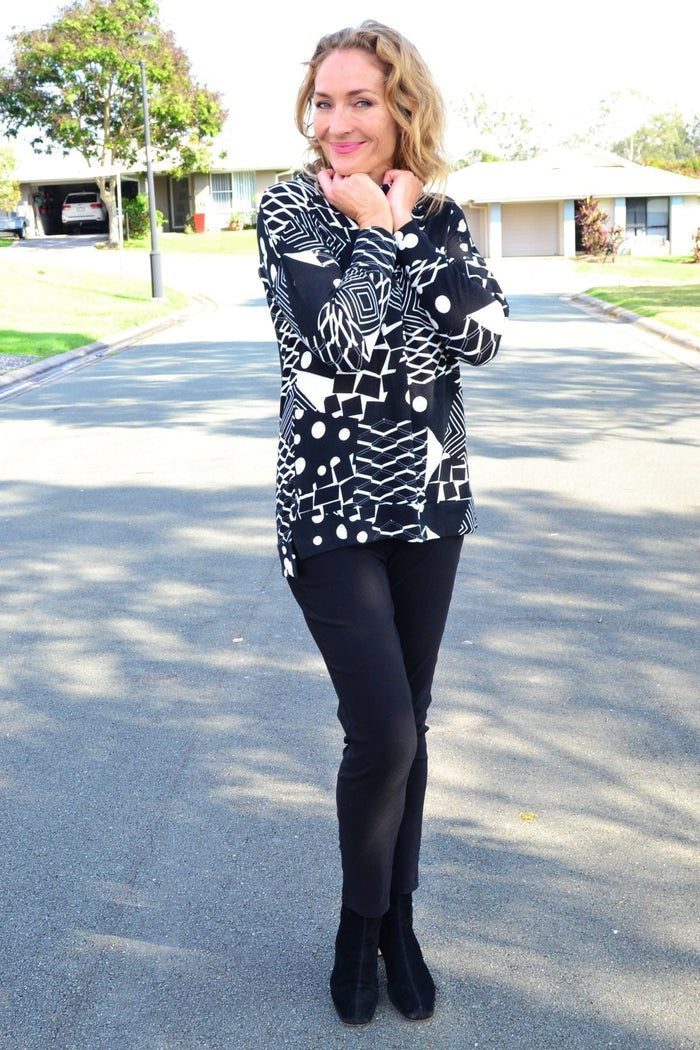 Wishstone Dotty Do Little long sleeve fleece tunic top showing a cozy, patterned fabric with a relaxed fit and round neckline.