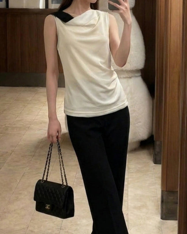 Draped Contrast Sleeveless Top