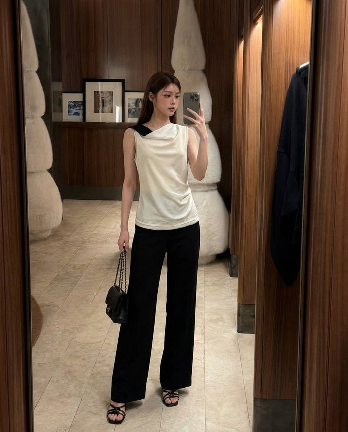 Draped Contrast Sleeveless Top