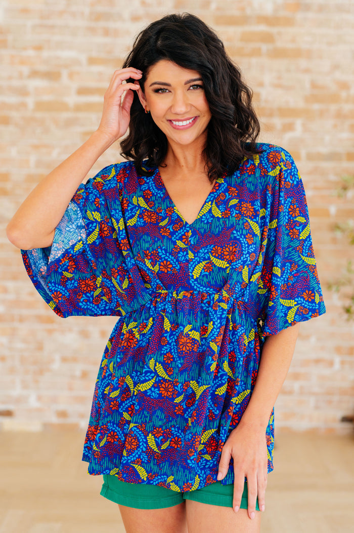 Dreamer Peplum Top in Royal and Red Abstract by Dear Scarlett