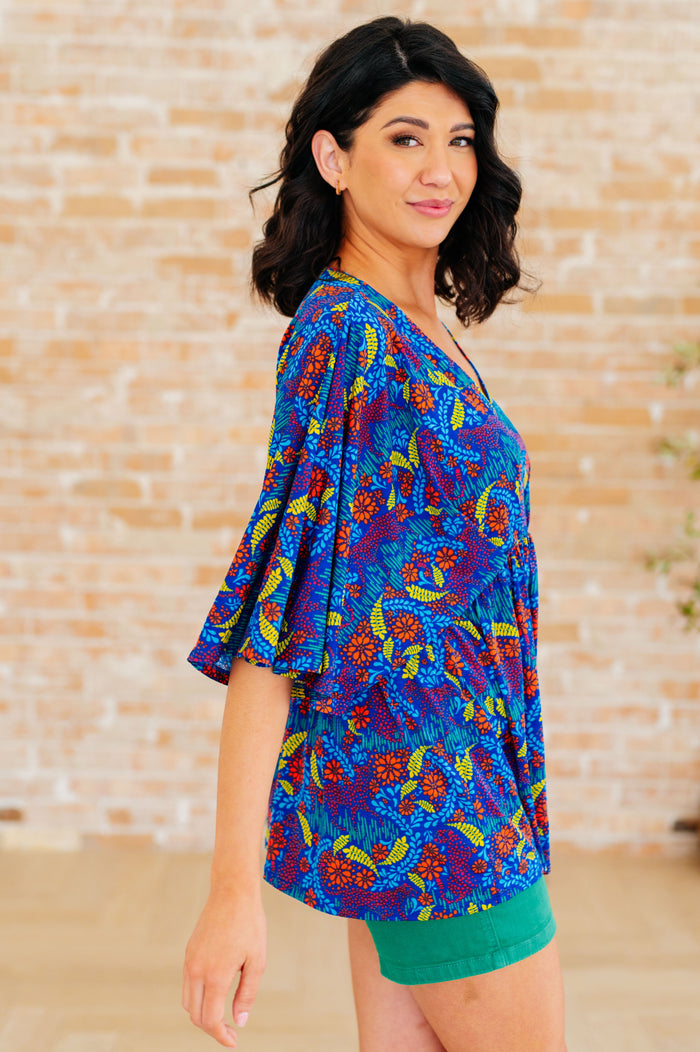 Dreamer Peplum Top in Royal and Red Abstract by Dear Scarlett