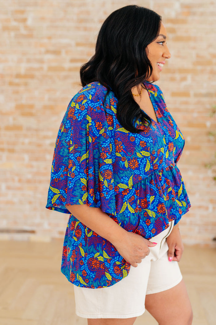 Dreamer Peplum Top in Royal and Red Abstract by Dear Scarlett