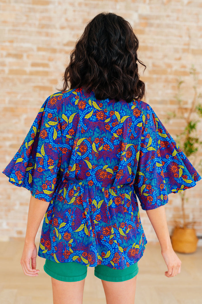 Dreamer Peplum Top in Royal and Red Abstract by Dear Scarlett