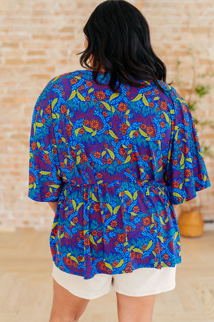 Dreamer Peplum Top in Royal and Red Abstract by Dear Scarlett