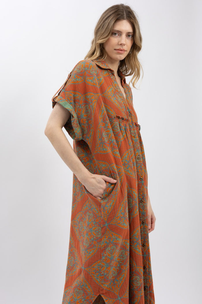 Dress Button Up Short Sleeve Midi Shirtdress