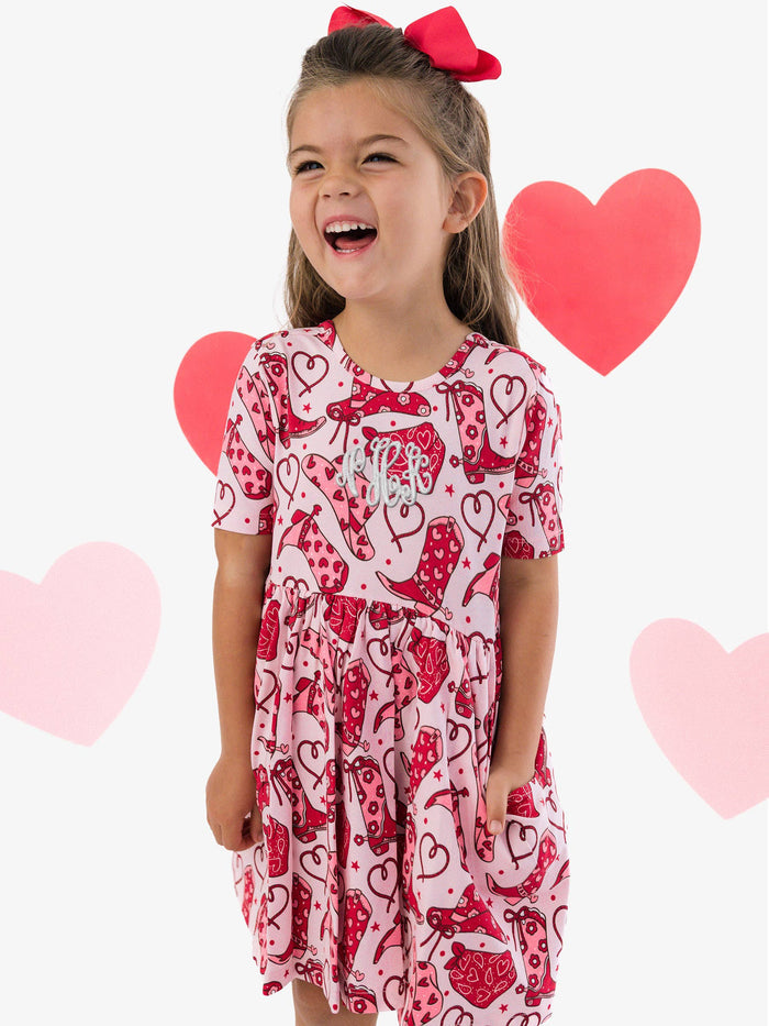 Dress Lasso Love Short Sleeve Knit Twirl Girls