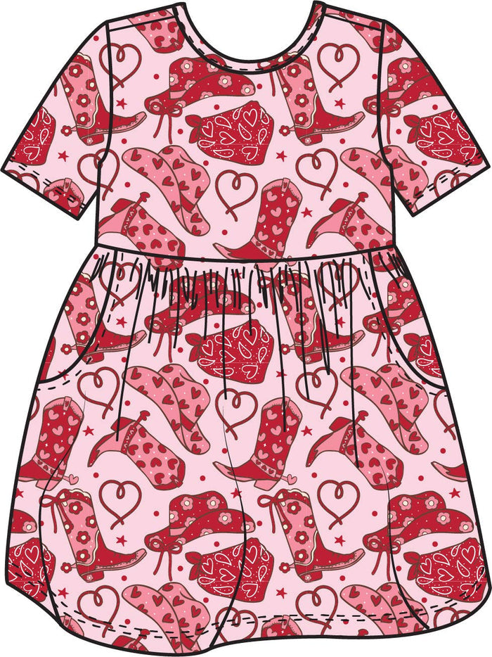 Dress Lasso Love Short Sleeve Knit Twirl Girls