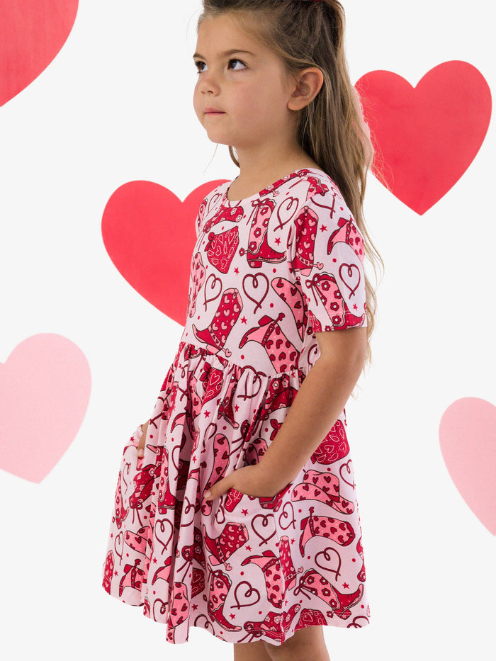 Dress Lasso Love Short Sleeve Knit Twirl Girls