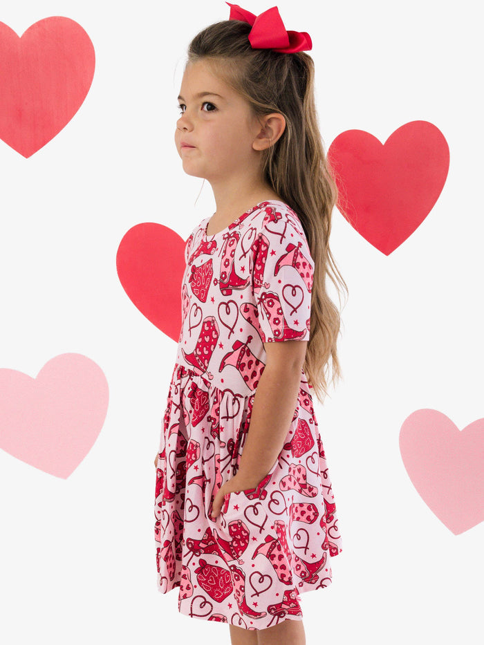 Dress Lasso Love Short Sleeve Knit Twirl Girls