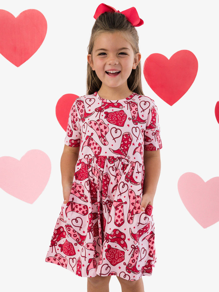 Dress Lasso Love Short Sleeve Knit Twirl Girls