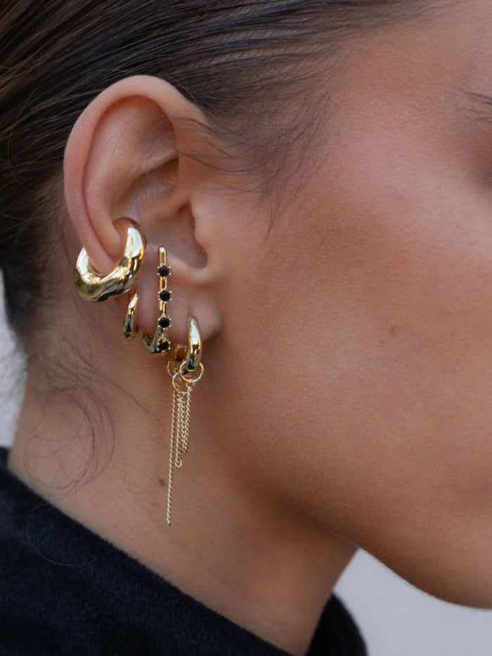 Dripping Chain Huggie Earrings: Brass + 18K Gold Plating
