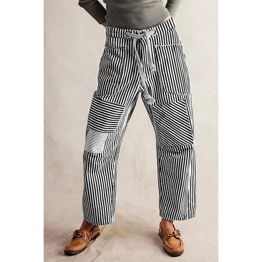 DV - Loose, Wide-Leg, Striped Pants w Drawstring 260 - Black