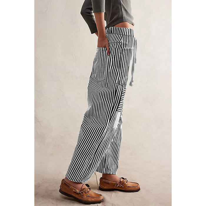 DV - Loose, Wide-Leg, Striped Pants w Drawstring 260 - Black