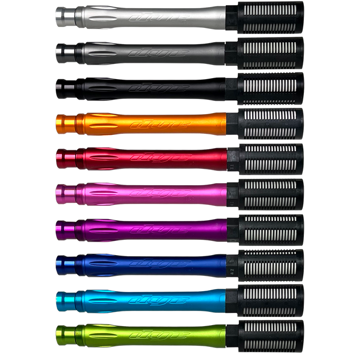 DYE UL-S QT Barrel W/ Tech Silencer paintball barrel – angled side view
