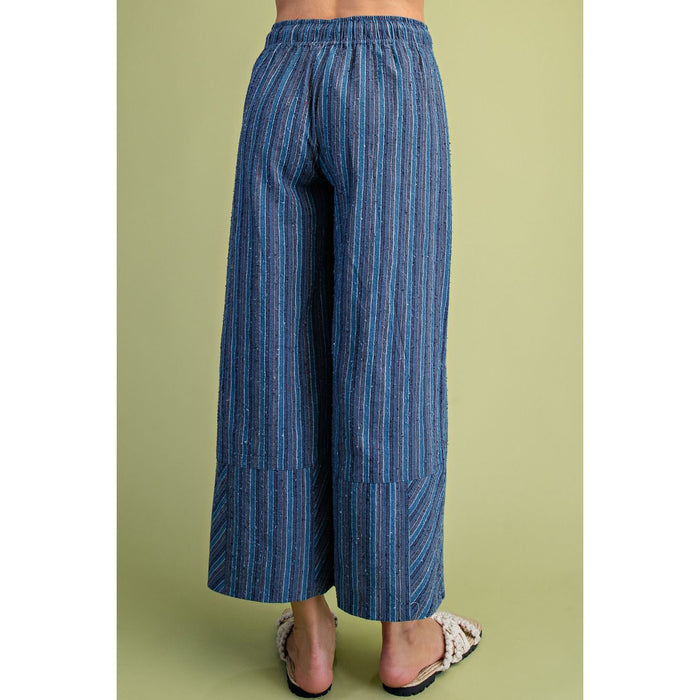 Easel - Textured, High Waist, Wide Leg Pants 0011 - Blue