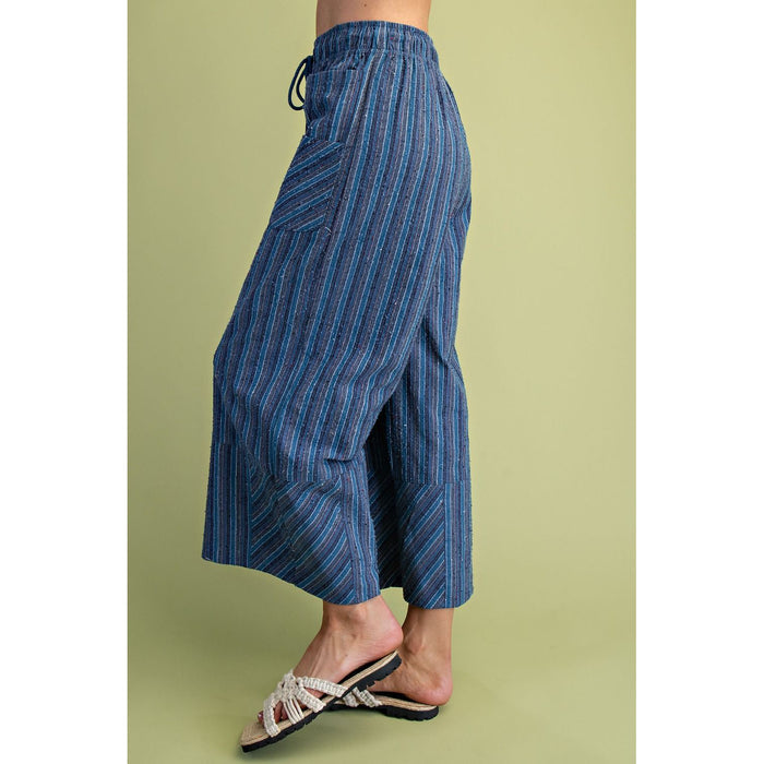 Easel - Textured, High Waist, Wide Leg Pants 0011 - Blue