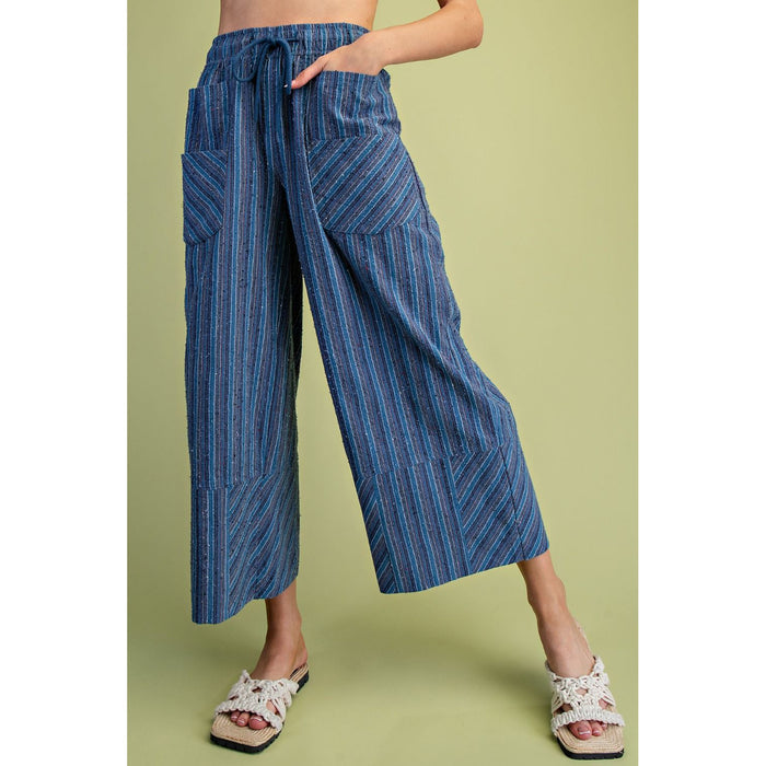 Easel - Textured, High Waist, Wide Leg Pants 0011 - Blue