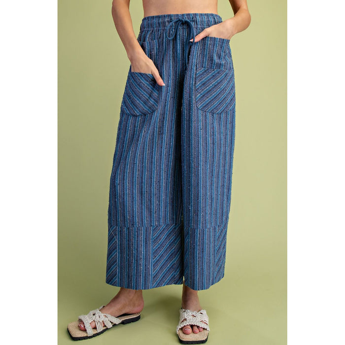 Easel - Textured, High Waist, Wide Leg Pants 0011 - Blue