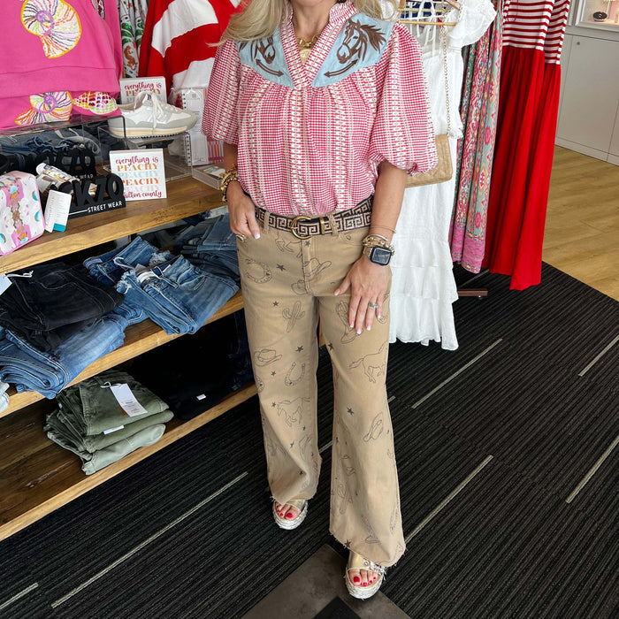 Easel - Western Printed Stretch Twill Pants 6764 - Latte.
