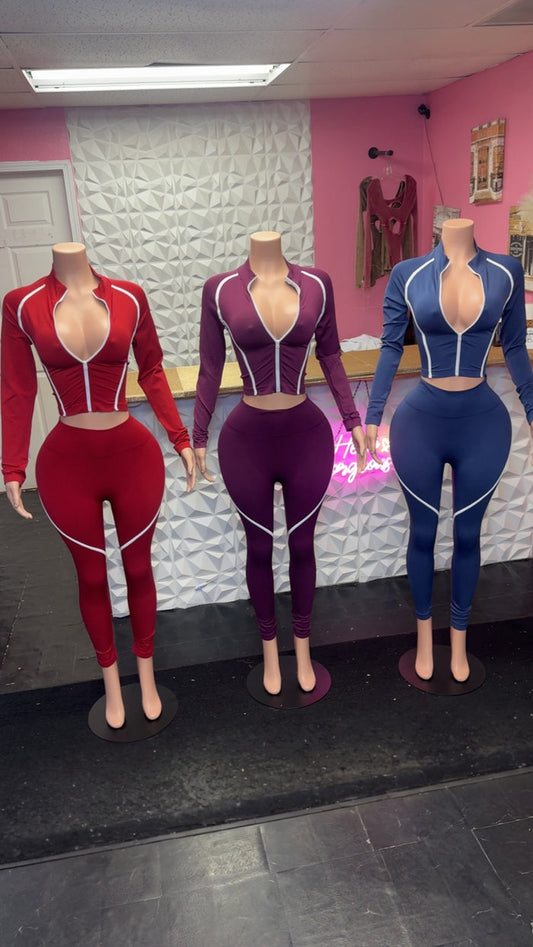 Women's Two Piece zipper jacket matching set