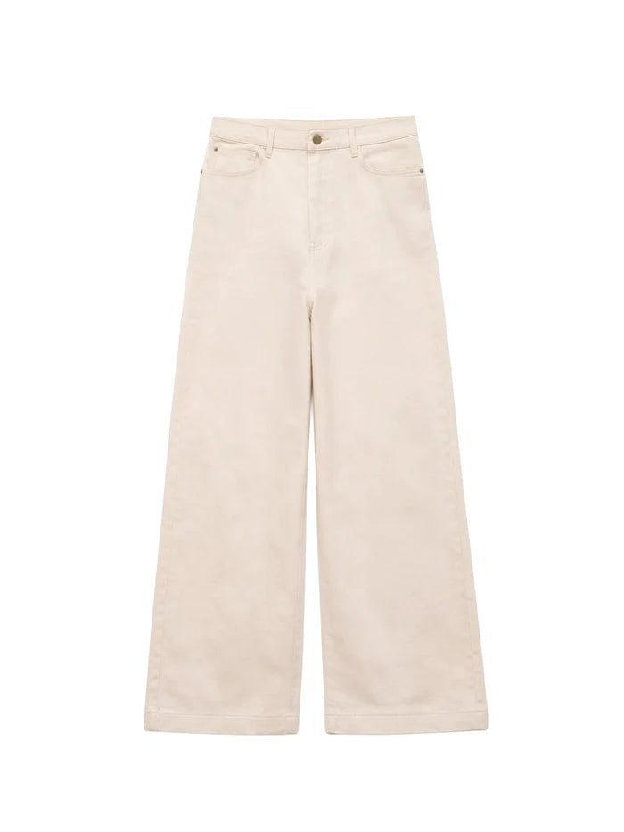 Ecru cotton twill wide leg jeans product image