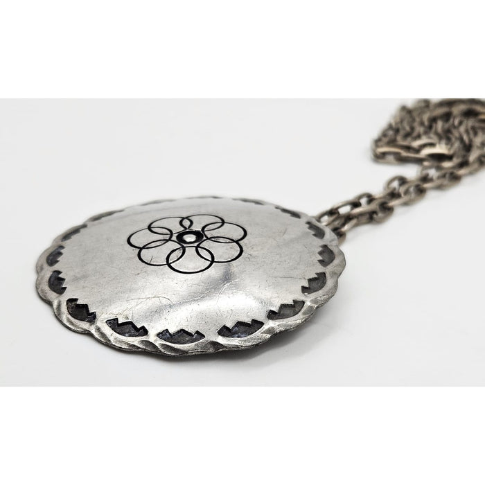 Egg Denmark Jewelry Egg Denmark Large Pewter Viking Shield Pendant Statement Necklace 1960's