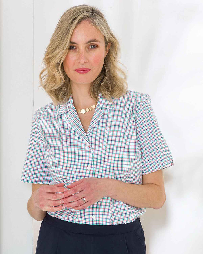 Eileen Checked Pure Cotton Short Sleeve Blouse - Image 1 - The Classic Boutique