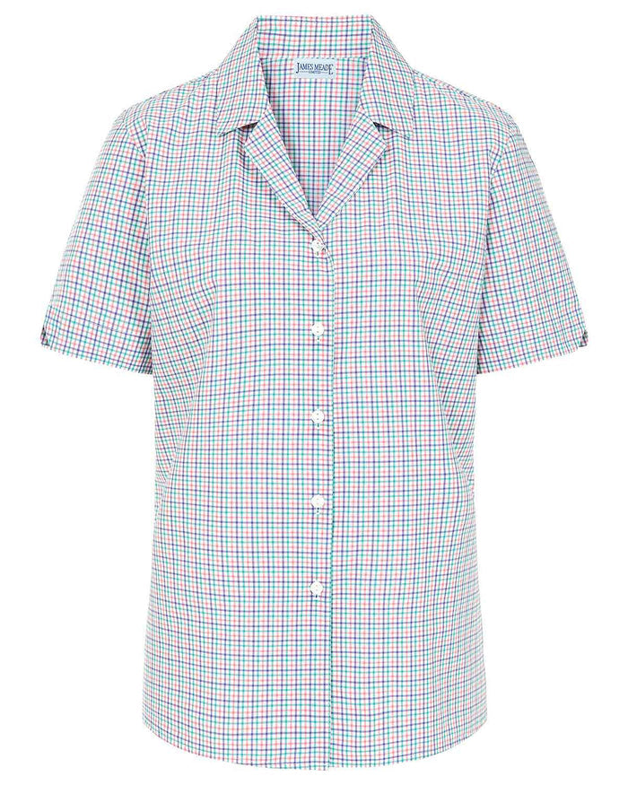 Eileen Checked Pure Cotton Short Sleeve Blouse - Image 3 - The Classic Boutique