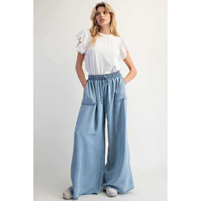 EL - Wide Leg, Loose Fit Washed Denim Pants 7013 - Blue