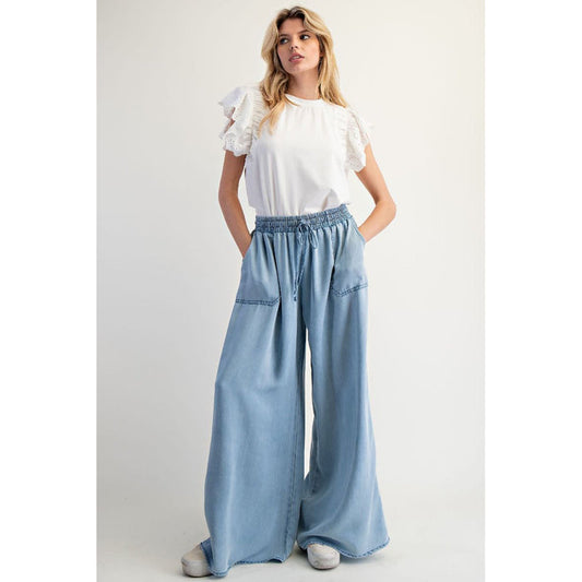 EL - Wide Leg, Loose Fit Washed Denim Pants 7013 - Blue
