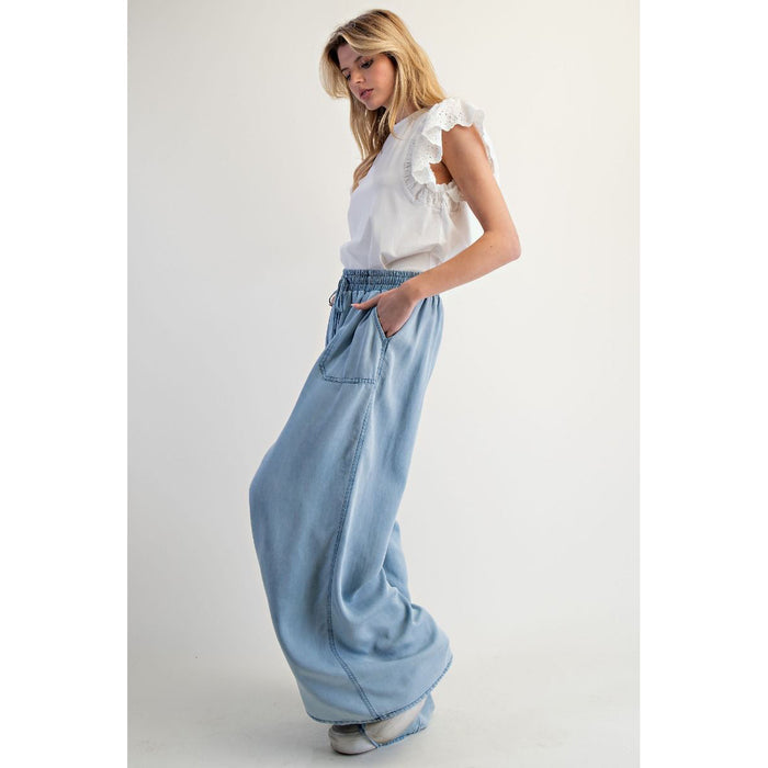 EL - Wide Leg, Loose Fit Washed Denim Pants 7013 - Blue