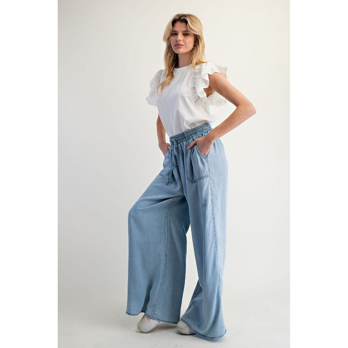 EL - Wide Leg, Loose Fit Washed Denim Pants 7013 - Blue