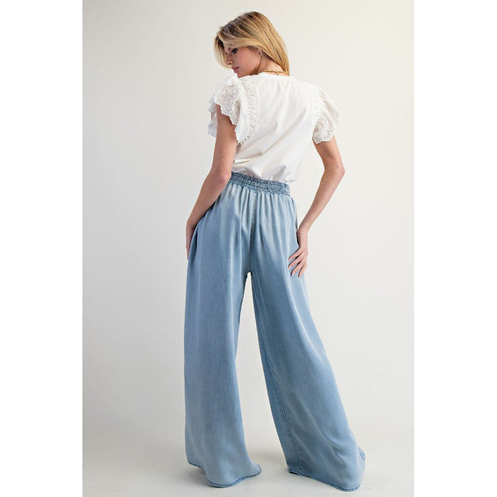 EL - Wide Leg, Loose Fit Washed Denim Pants 7013 - Blue