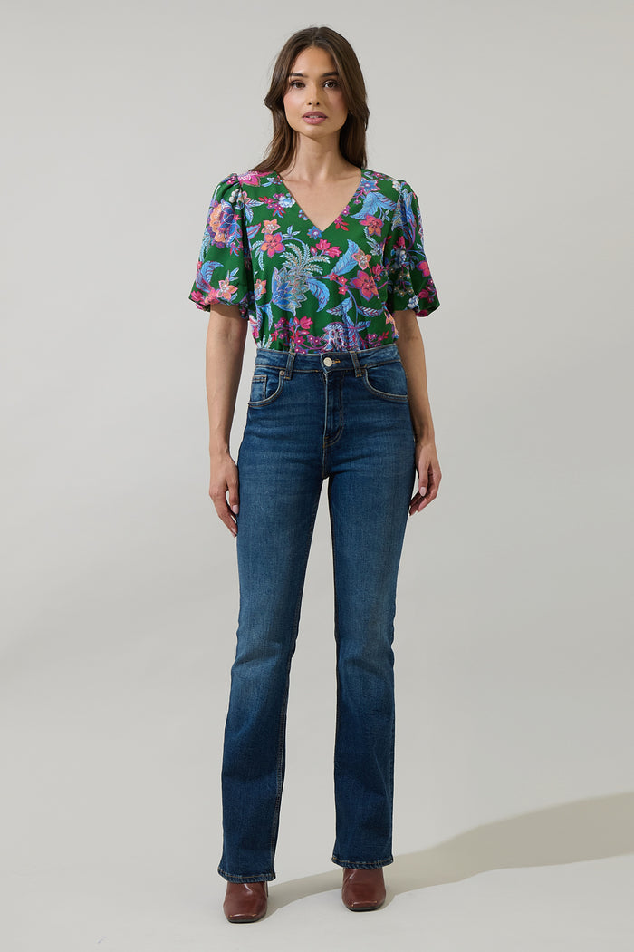 Elara Floral Daven Bubble Sleeve Top