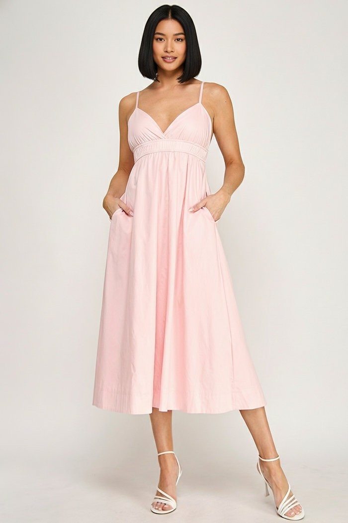 Elegant Smocked Waist Midi Dress - SALE
