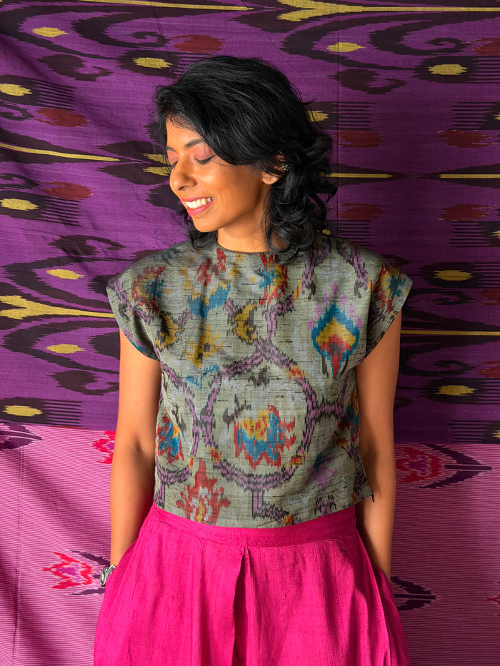 Elements Drizzle Ikat Crop Top - Fog